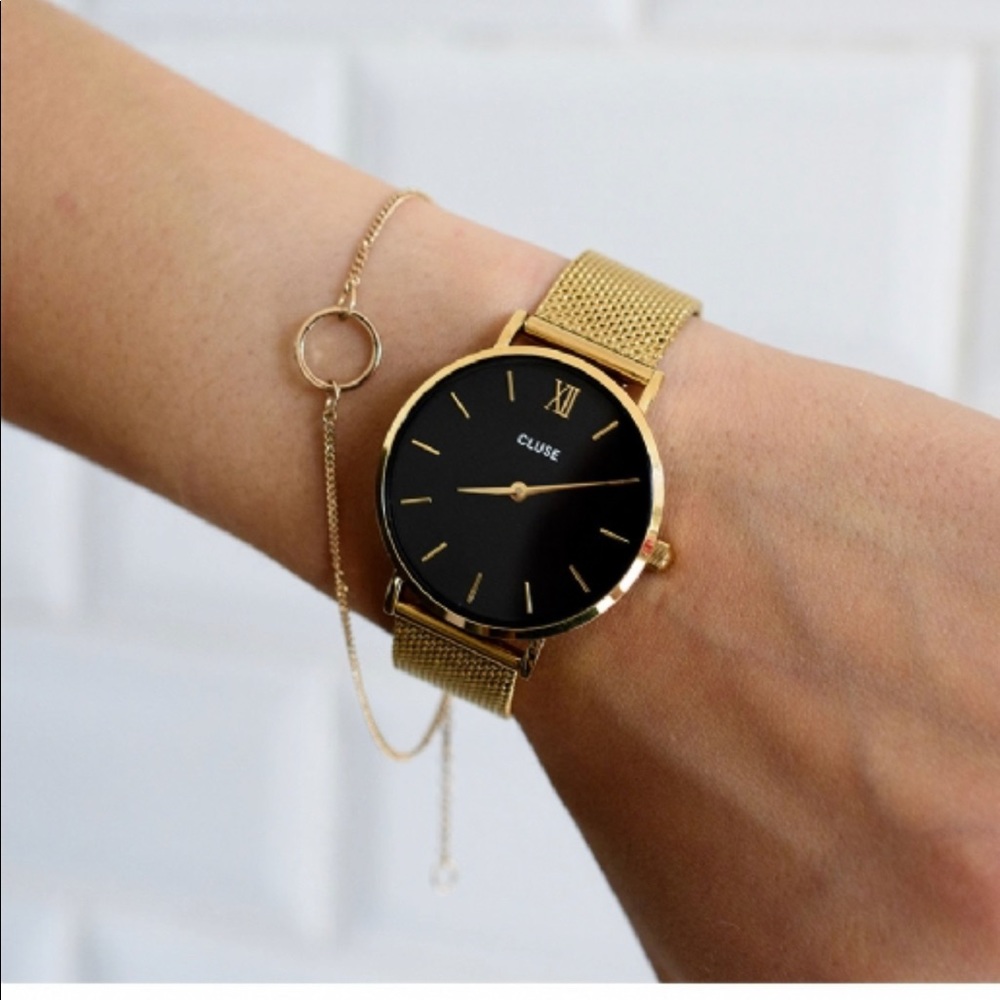 CLUSE UNISEX MESH WATCH GOLD WOTH BLACK FACE